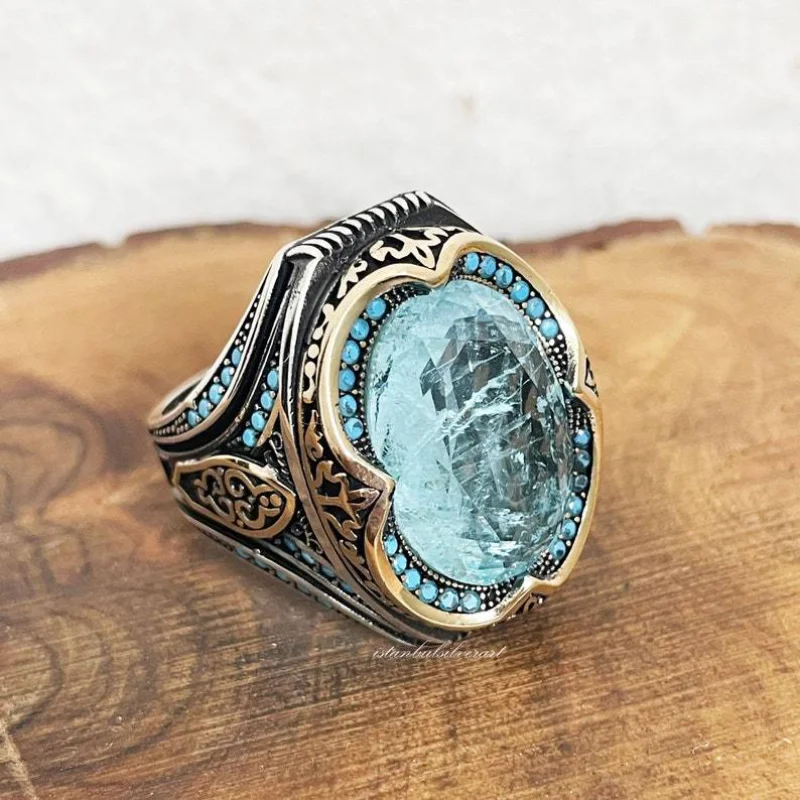 

European and American fashion exaggeration temperament ring popular color separation oval ring atmosphere wide retro