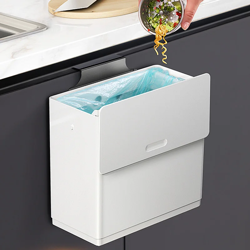 

New Kitchen Convenient Garbage Bin Wall Mounted Trash Can with Tissue Box for Kitchen Household Cabinet Door Waste Bin with Lid