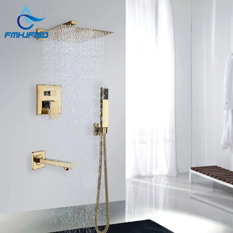 

Wholesale And Retail Golden Brass Showr Head Single Handle Valve Mixer Tap W/ Hand Shower Hot Cold Mixer