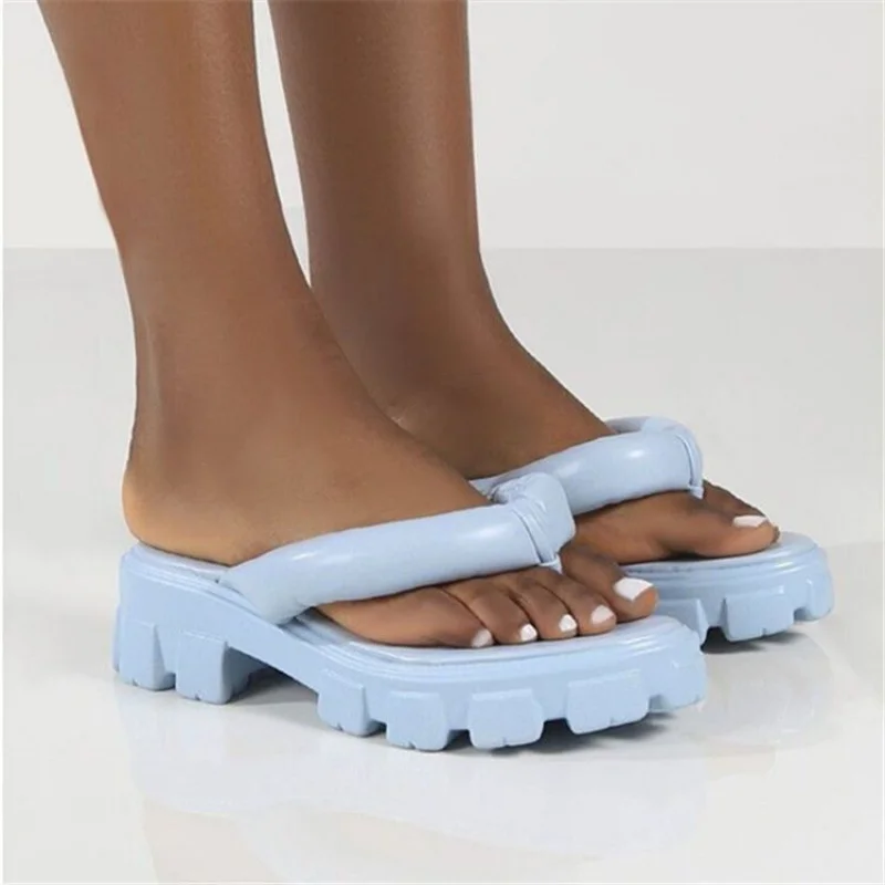 Hot Pink Clip Toe Slippers for Women 2023 Summer Fashion Chunky Platform Flip Flops Woman Thick Sole Wedges Sandals Beach Slides