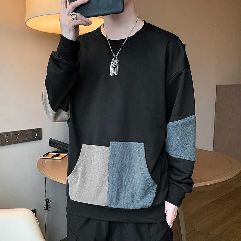 

Men's Sweater 2022 Autumn and Winter New Trend Casual Loose Pullover Color Matching Long-sleeved T-shirt Trend