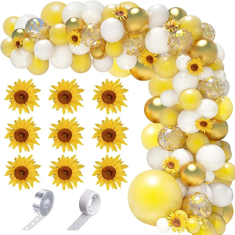 

129pcs Yellow Gold White Balloons Garland Arch Kit for Sunflower Bee Theme Birthday Baby Shower Wedding Party Decoration Globos
