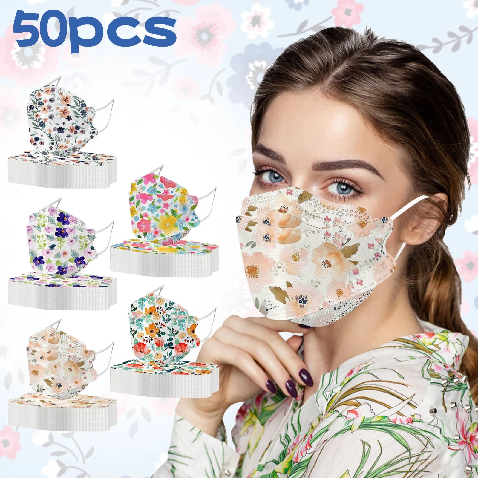 

50 шт., маски для мужчин и женщин с цветочным принтом