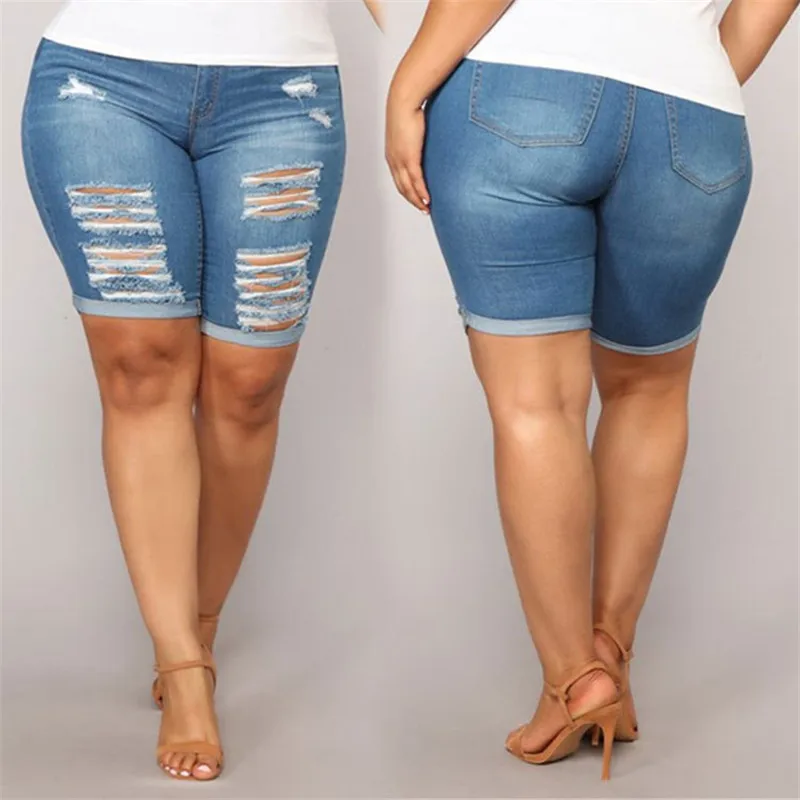 

Richkeda Store New Plus Size Clothing L-5XL Women's Summer Denim Shorts Skinny Ripped Jeans Shorts New Arrival Drop Shipping