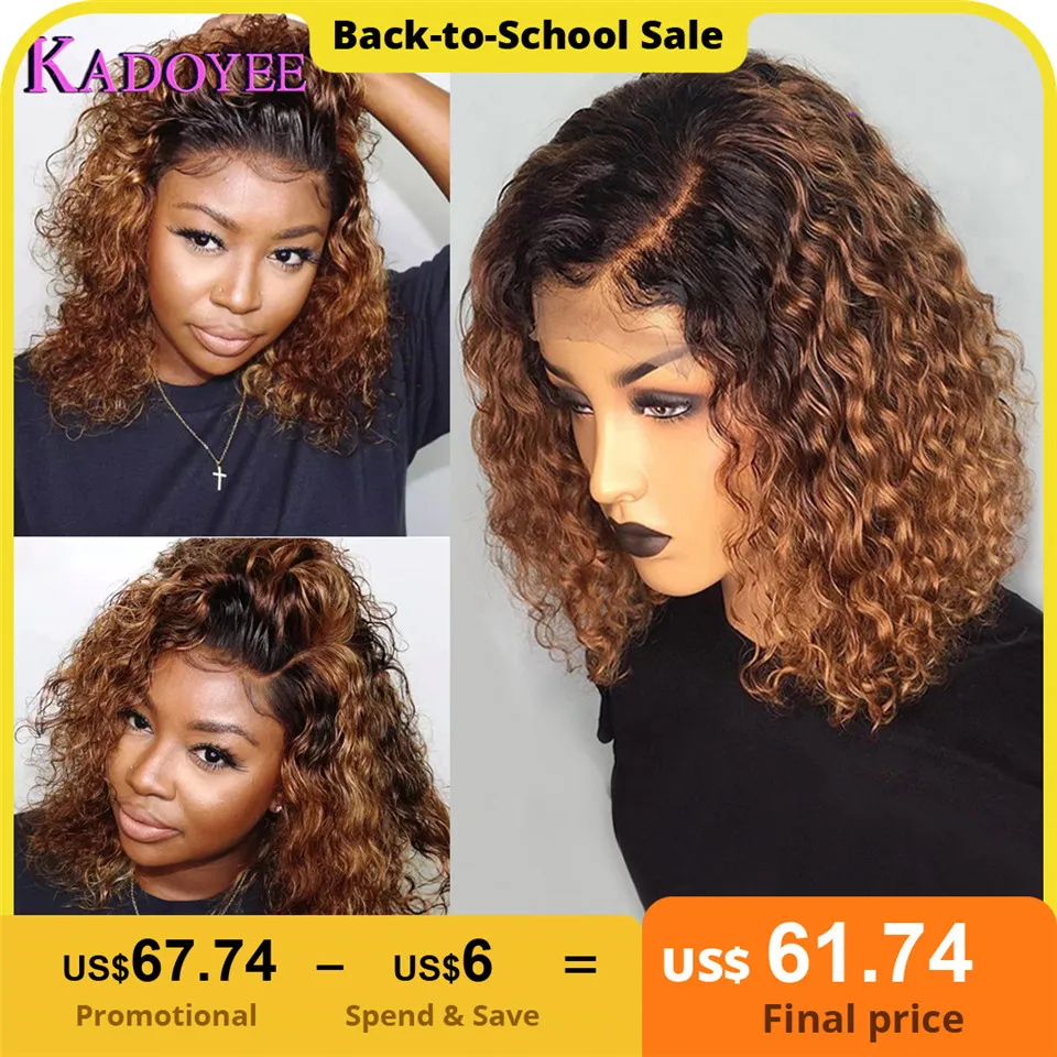 Brazilian Highlight Curly Bob Wig Deep Wave Lace Front Human Hair Wigs Remy 13x4 Highlight Ombre Color Lace Wig 150% Black Women
