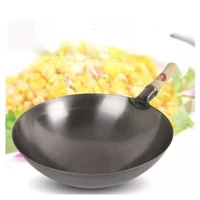 old fashioned wrought iron pan uncoated non stick pan household cast iron wok round bottom cookware kitchen tools