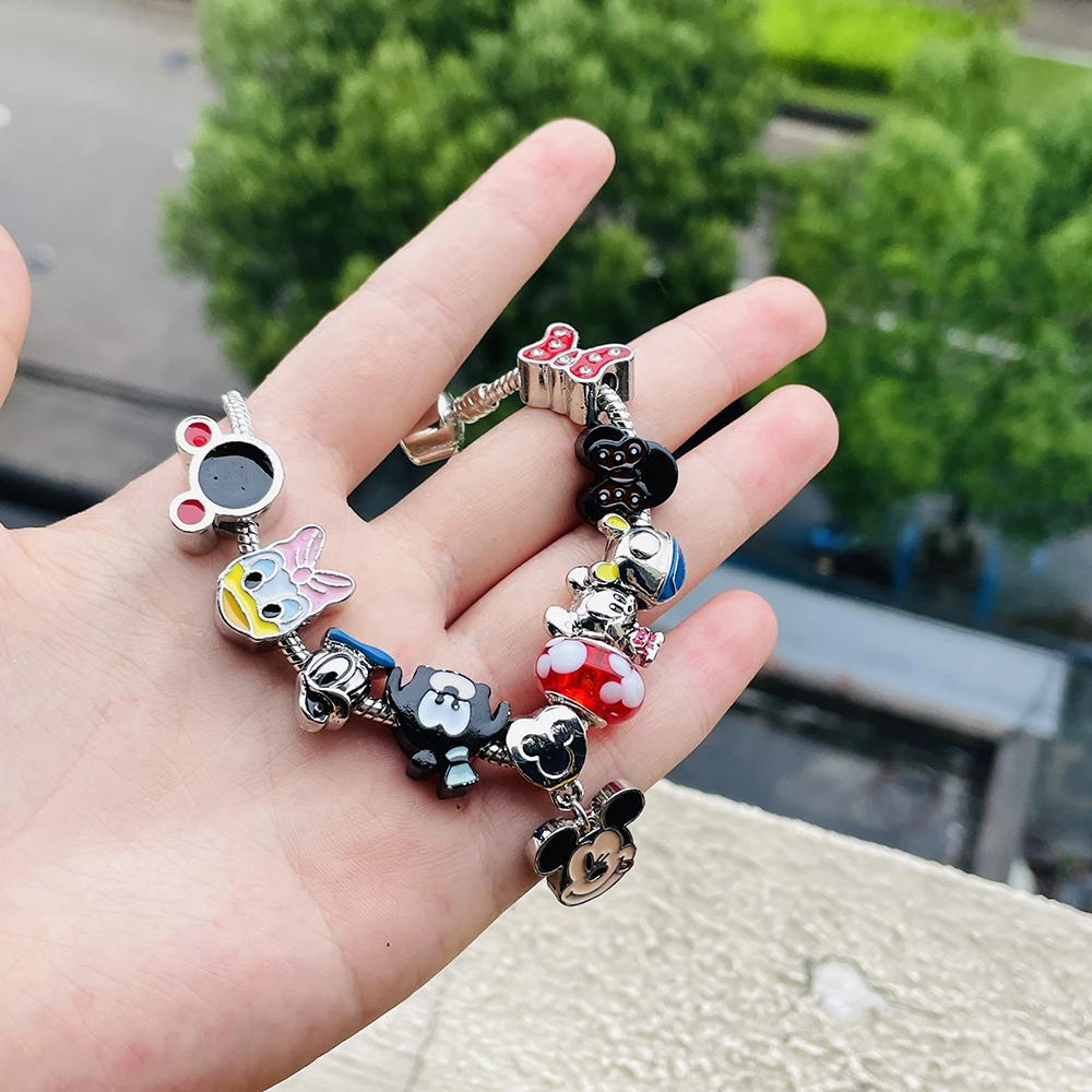 Милый браслет Микки Маус Дональд Дак шармы бусины для женщин девушек ювелирные