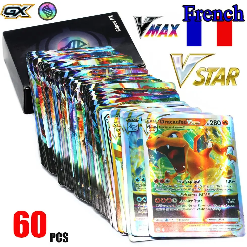 

Карты Покемон, французские Покемоны, Charizard Pikachu Arceus Vstar Vmax GX MEGA V, детский подарок, игра, коллекционная металлическая карточка, игрушка