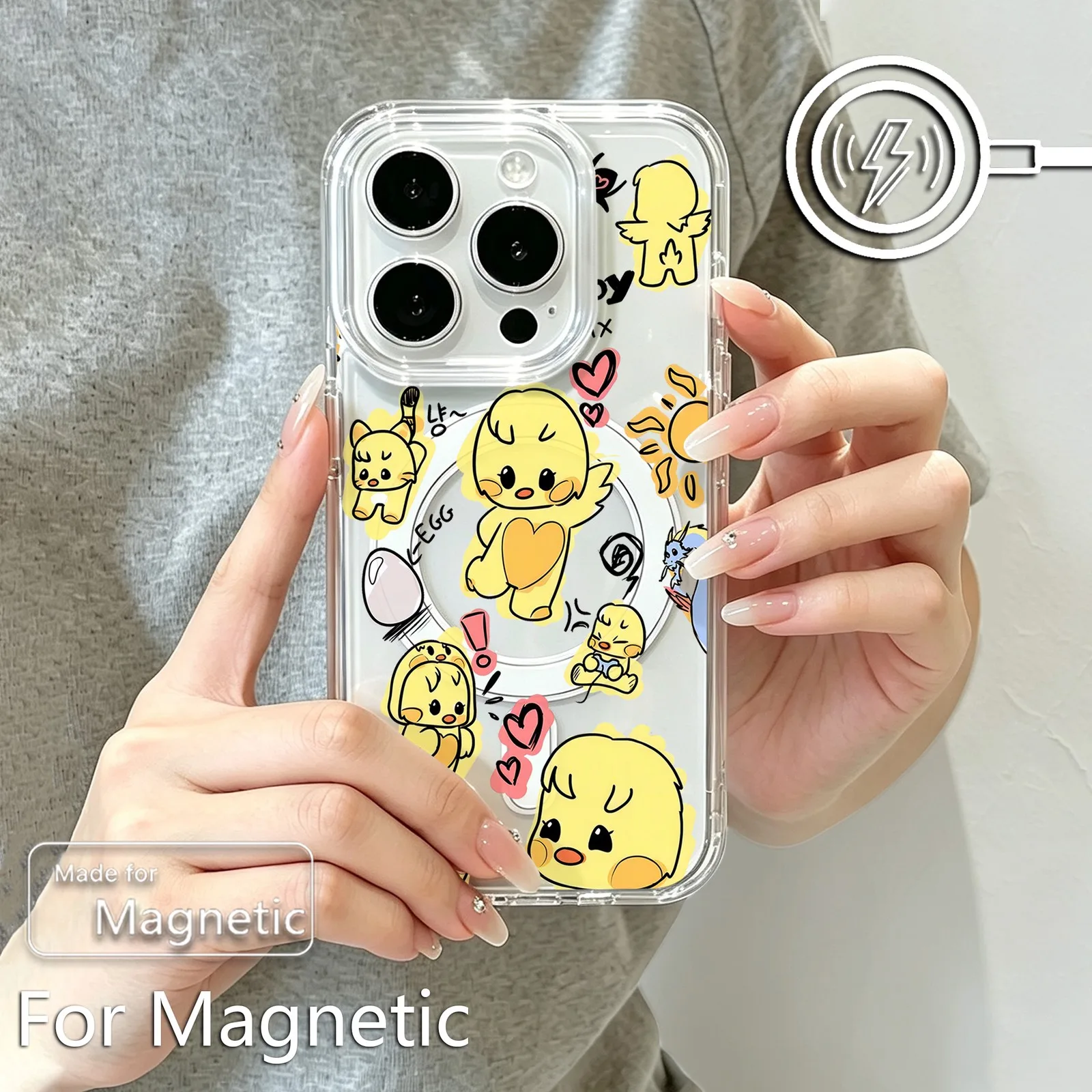 Фото Магнитный чехол для iPhone 18 17 16 15 14 13 12 11 8 7 Air Plus Pro Max X XR XSMax, мягкий прозрачный чехол из ТПУ с мультяшным принтом S-skzoos №4