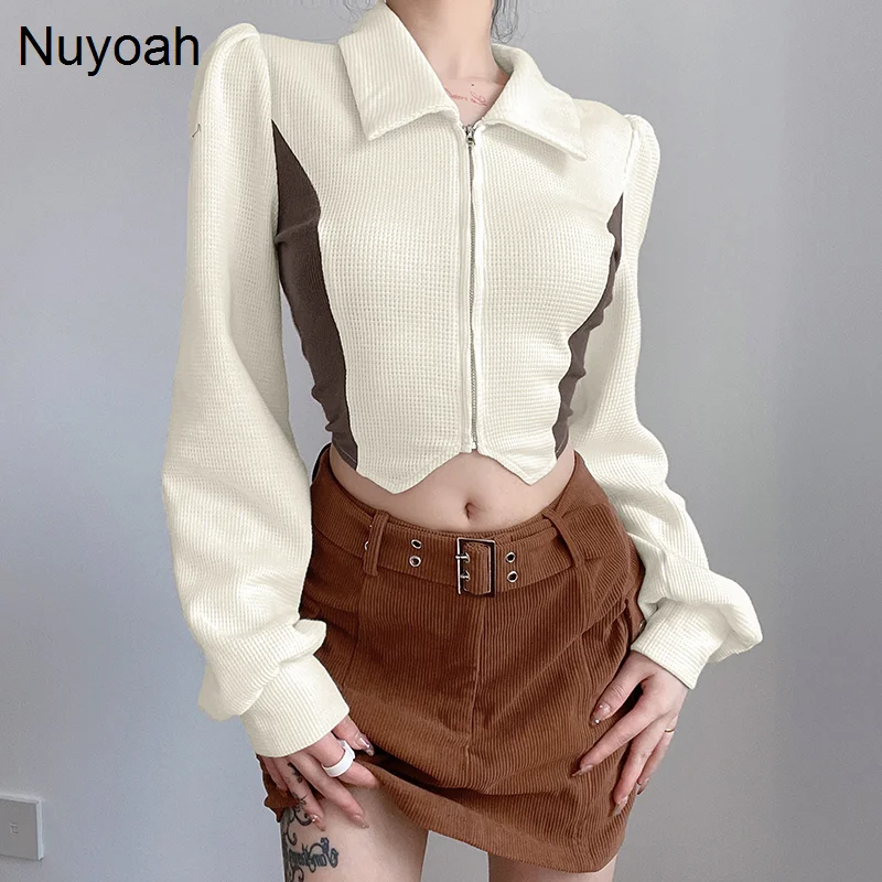 

Женский пуловер с лацканами, тонкая строченная блузка, свитер с асимметричной талией, женский свитер, кардиган Nuyoah