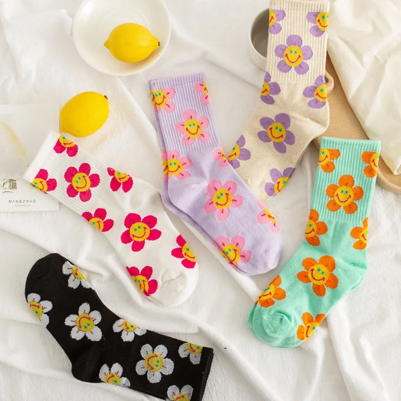 

Women Socks Cartoon Sunflower Print Sock Fashion Casual Cute Funny Happy Cotton Socks for Girls Harajuku