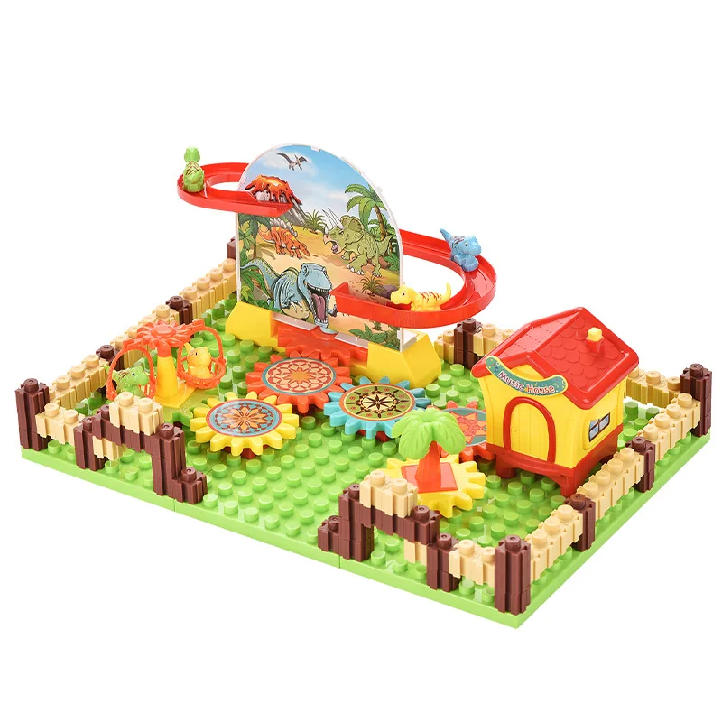 

Dinosaurs Park Climbing Stairs Track Gear Building Blocks Animal Electric Ferris Wheel With Music Bricks Toys for Children Gifts