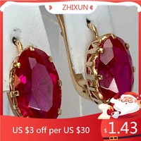 luxury fashion hollow red glass filled dangle earrings for women simple gold color hook earrings wedding engagement jewelry
