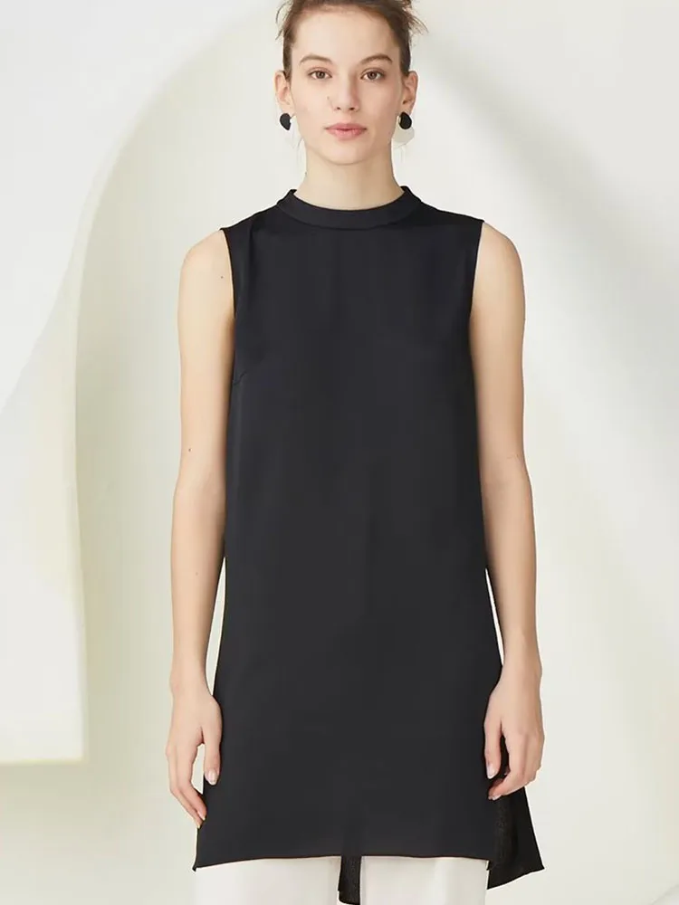 

Women 2023 Summer New Fashion Classic Gown Retro Round Neck Chic Irregular Hem Joker Sleeveless Top Mujer