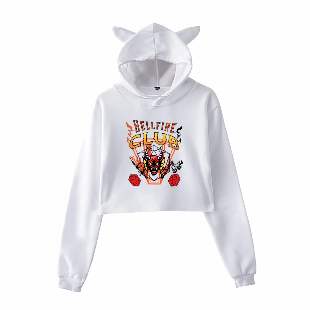 

Cat Ears Hoodies Hellfire Club Fashion Pullover Stranger Things 4 Hoodie Y2k Sweatshirts Hooded Navel-bearing Sweatshirt