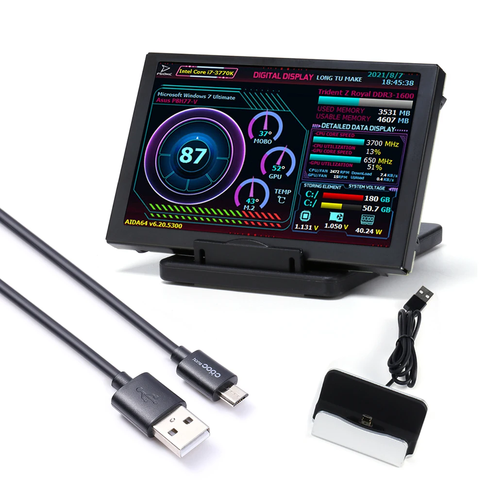 

5 Inch IPS Monitor Display Aluminum Alloy USB Computer Secondary Screen 360 Degree Rotation HDD Monitor Dislay for Mini ITX Case