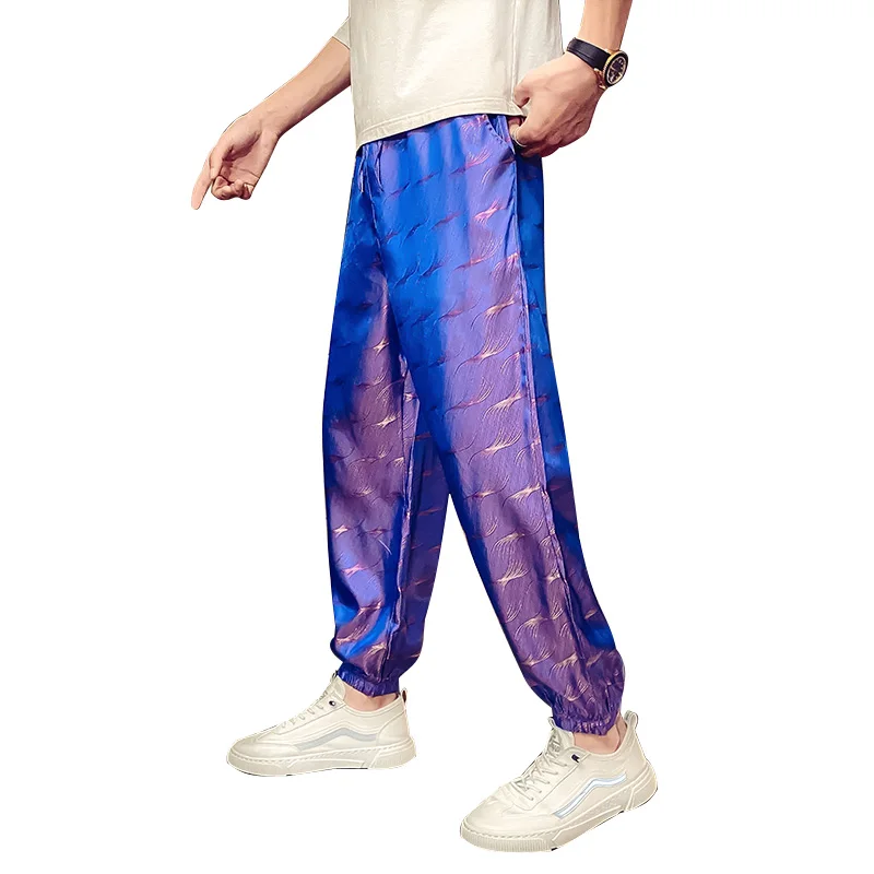 

Summer Laser Hologram Sympony Chic Trousers Gloosy Bright Dance Hip Casual Elastic Waist Trousres Preppy Stylish