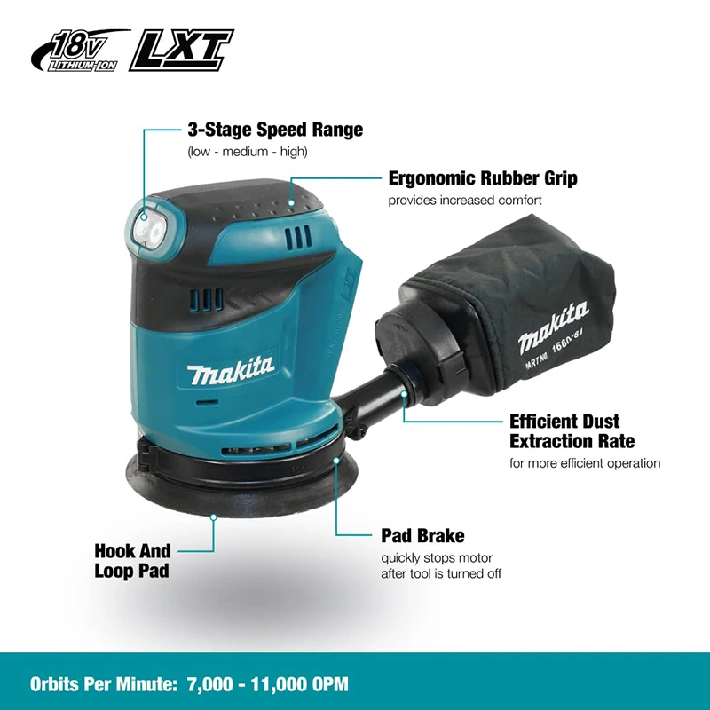Makita DBO180Z литий-ионный 18 В аккумуляторный диск случайный орбитальный шлифовальный
