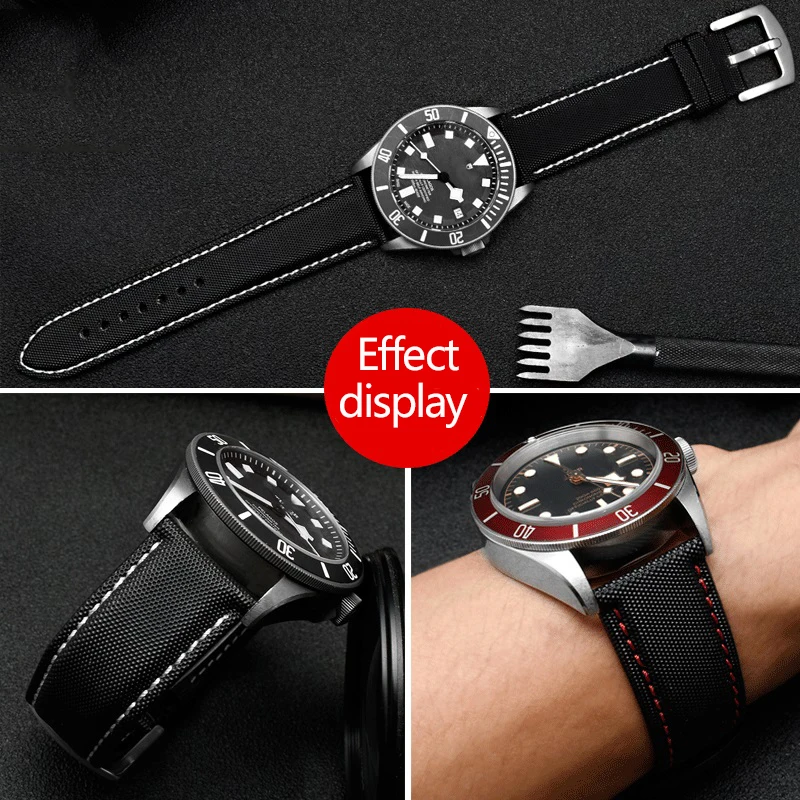 20mm 22mm 24mm Nylon Leather Watchband For Tudor Black Shield Breitling Tissot Starfish Men Women Canvas Fabric Watch Strap