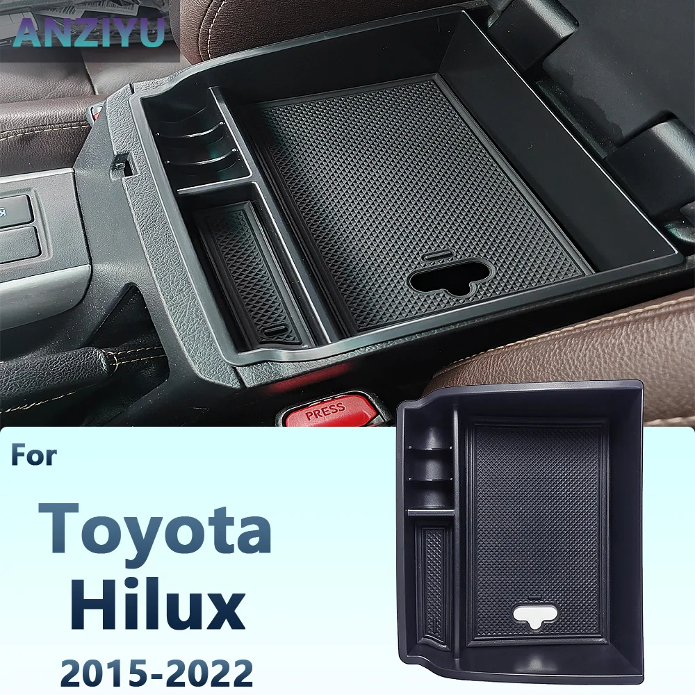 Фото Для Toyota Hilux 2023 2022 2021 2020 2019-2015 автомобильный подлокотник ящик для хранения центральная консоль органайзер контейнер лоток для монет аксессуары №1