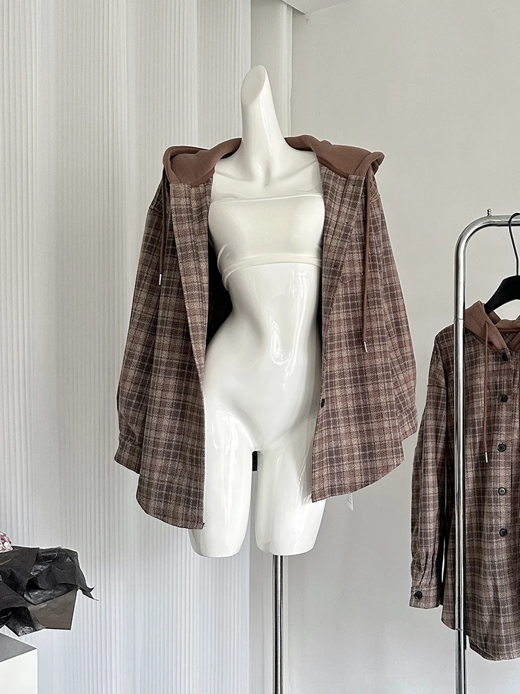 Осень-зима женская клетчатая винтажная толстовка-рубашка куртка Y2k уличная