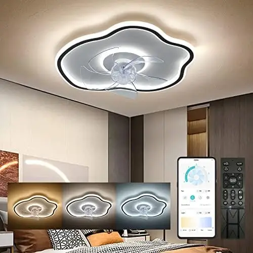 

Cloud Shape LED Ceiling Fan with Lights Remote Control, 19'' Flush Mount Ceiling Fan, 3000K-6500K Dimmable LED Fan Light Usb fan