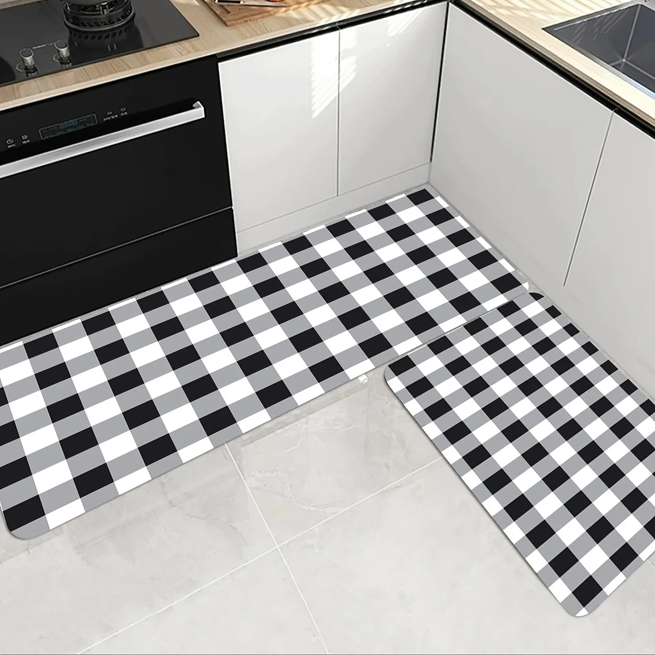 Черно-белый клетчатый кухонный напольный коврик декор ковер для гостиной