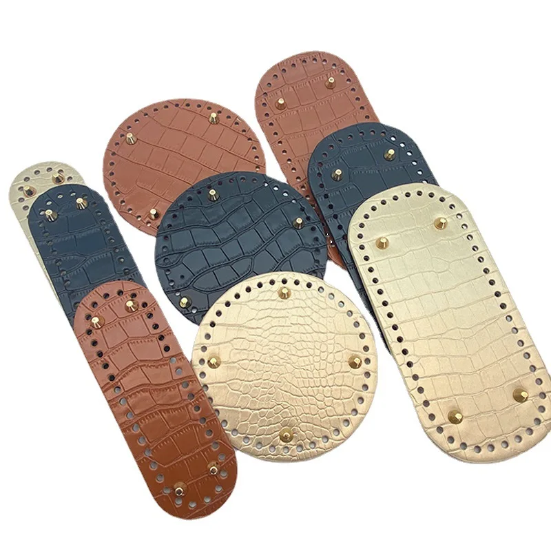 

Fast Shipping Round Rectangel Crocodile Pattern Leather Bottom For Knitted Bag Multi Size Bottom With Holes Rivets Bag Bottom