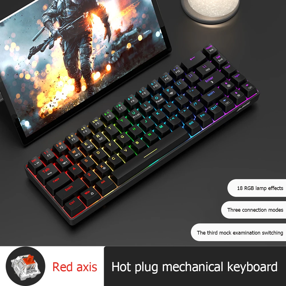 K685T USB/Broadcom Bluetooth-compatible/2.4G Receiver 3 Modes Mechanical Gaming Keyboard 68 Keys Hot-Swappable DIY for PC Laptop