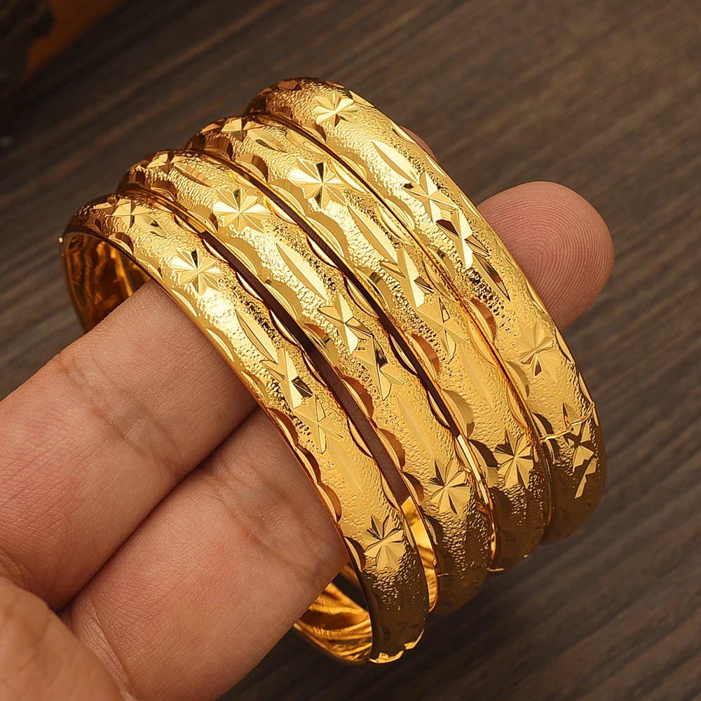 

24K Openable Gold Bangle for Women Dubai Bridal Wedding Ethiopian Bracelet Africa Arab Jewelry Charm Gift