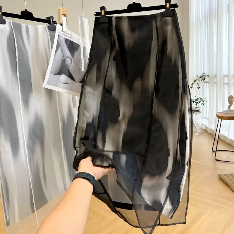 

Элегантная длинная юбка WDMSNA с высокой талией, Женская Весенняя облегающая юбка А-силуэта для женщин, яркие юбки из органзы с принтом