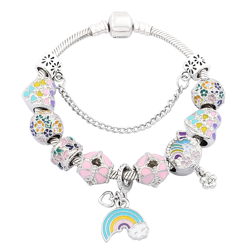 

925 Silver Colorful Rainbow Beads Snake Bone Bracelet fit for Original Making Gorgeous Jewelry Women Gifts