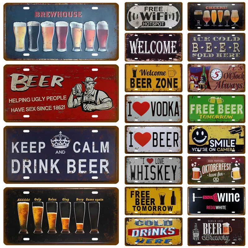 Welcome Beer Metal Sign Zone Cold Beer Front Door Bar Pub Cafe Wall Decor Retro Tin Sign Crafts Decor Car Plate License Plaques