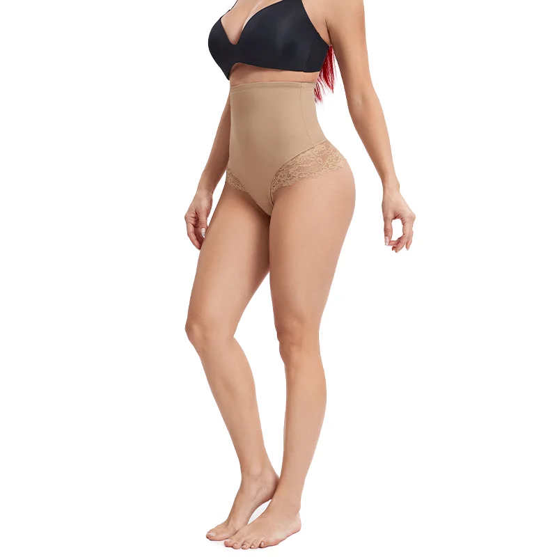 High Waist Tummy Control Panties Women Lace Thong Panty Body Shaper Slimming Underwear Butt Lifter Belly Shaping Cincher Briefs