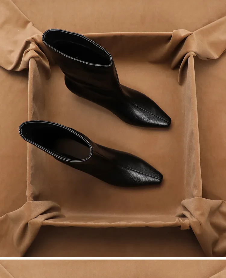 Фото Женские ботинки SHOEBOX из натуральной кожи, облегающие, до середины икры, на меху, универсальные, с квадратным носком, новинка осень-зима №3