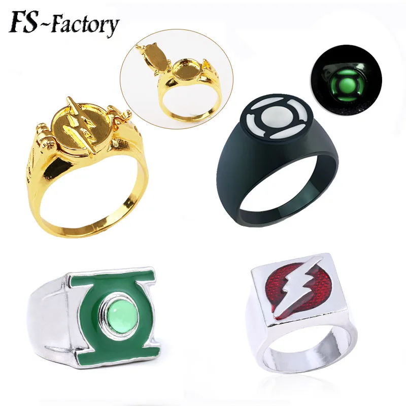 Movie The Flash Metal Rings For Men Cosplay Green Lanterns Luminous Lighting Logo Ring For Fans Gift Jewelry Accessories