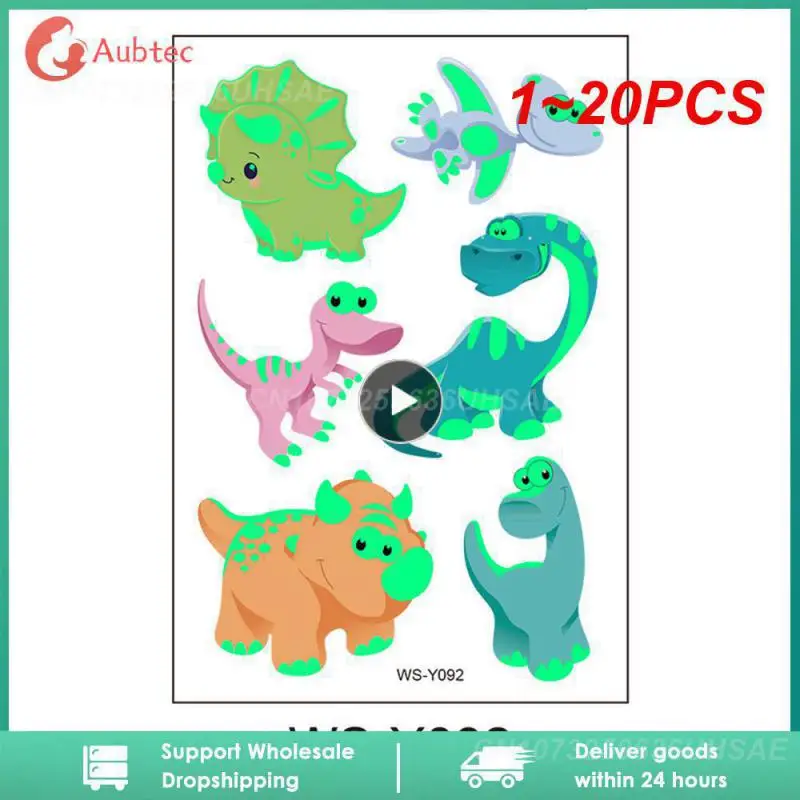 

1~20PCS Popular Dinosaur Luminous Paint Tattoo Sticker Kids Cartoon Fun Tyrannosaurus Waterproof Temporary Fluorescent
