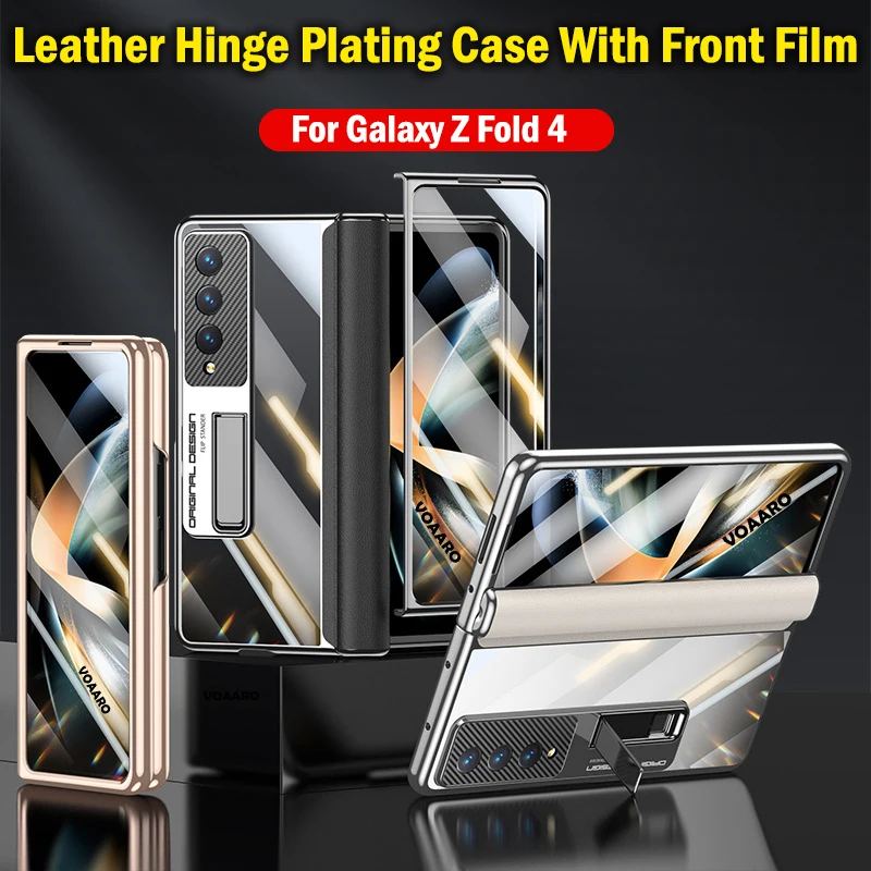 

Прозрачный чехол HD с покрытием для Samsung Galaxy Z Fold 4, кожаный защитный чехол с петлями и подставкой, чехол с пленкой для переднего экрана