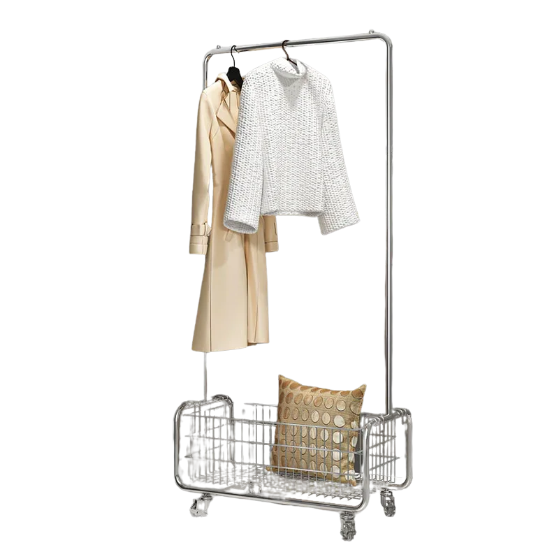 Бутик-стойка для одежды на колесах металлическая минималистичная современная