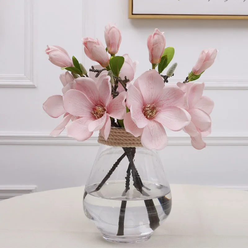 

Living Room Decoration 2 Heads Simulation Magnolia Flower Dining Table Display Moisturizing Flower Fake Home Branch