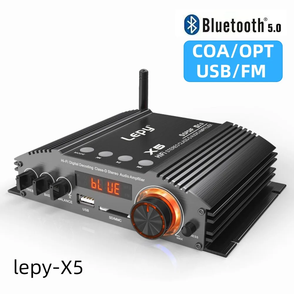 

X5 100 Вт * 2 Bluetooth 5,0 цифровой 2-канальный Класс D для 4 усилитель мощности динамика коаксиальное декодирование USB без потерь воспроизведение USB OPT COA
