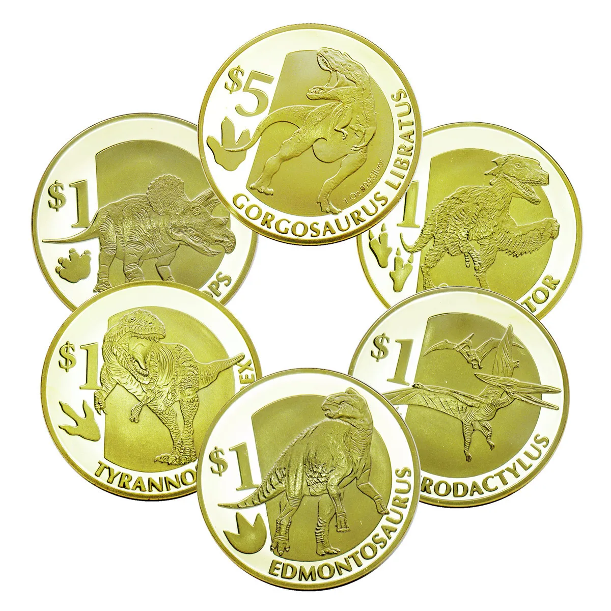 

Ancient Dinosaur Golden Collectible Coins Animal Tyrannosaurus Rex Challenge Dragon Souvenir Coin Set Decor Crafts Collection