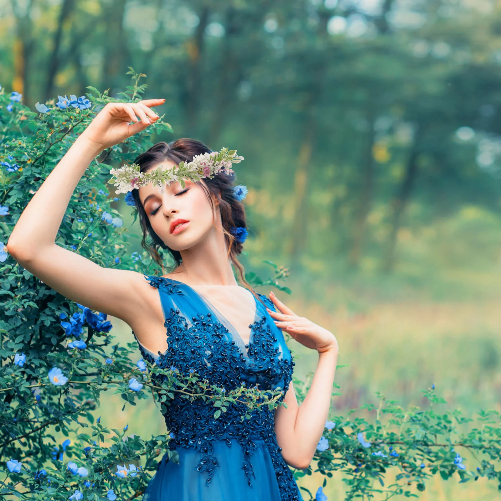 Искусственная цветочная корона свежий венок невесты повязка на голову свадебная