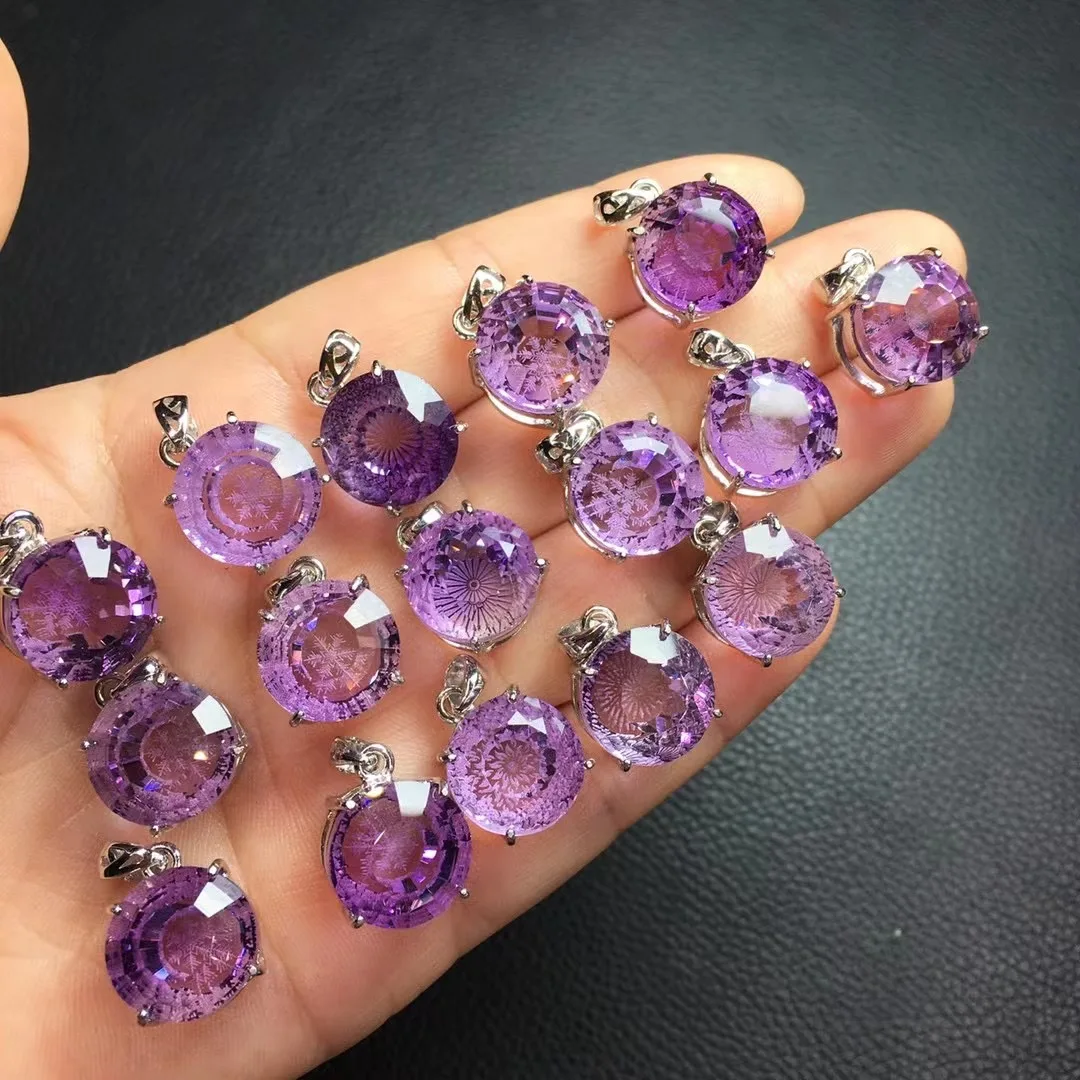 

1 шт., подвеска с натуральным аметистом Fengbaowu, ограненный круглый кристалл из стерлингового серебра 925 пробы, восстанавливающий камень рейки, Модная бижутерия в подарок