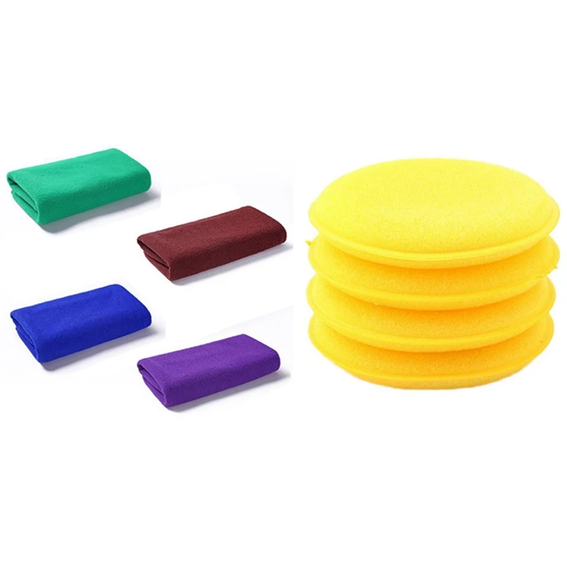 

Полотенце из микрофибры для чистки и сушки (30x70 см, синее, фиолетовое, кофейное, зеленое) и губка для автомобиля 12x