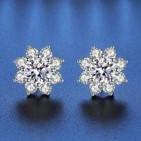 trendy 925 sterling silver 0 5ct d color vvs moissanite sunflower stud earrings for women plated white gold gra diamond earrings