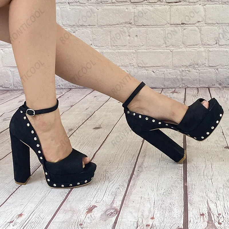 Ronticool/женские сандалии на платформе с ремешком щиколотке замшевые заклепки