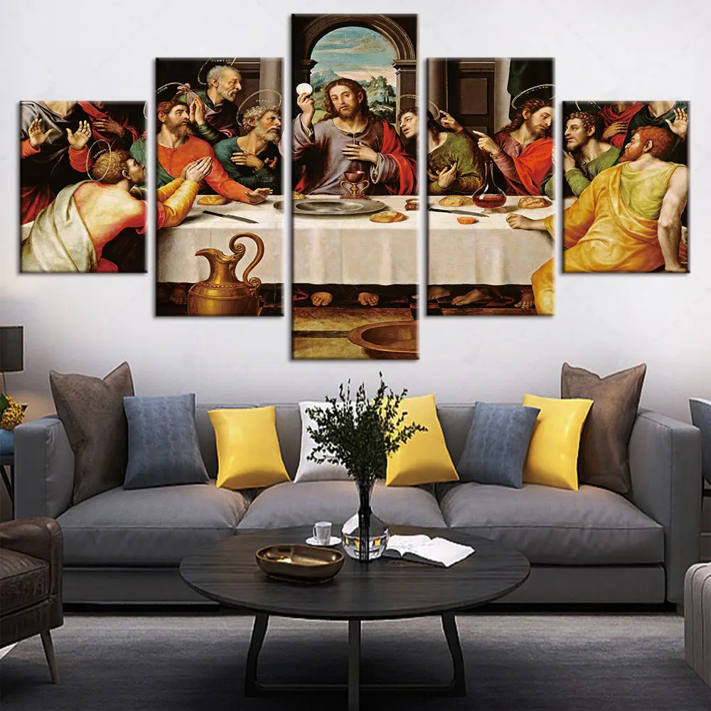 

Artsailing Religion Christian Canvas Jesus The Last Supper Poster 5 Piece Home Decor Pictures Prints Wall Art Paintings Artwork