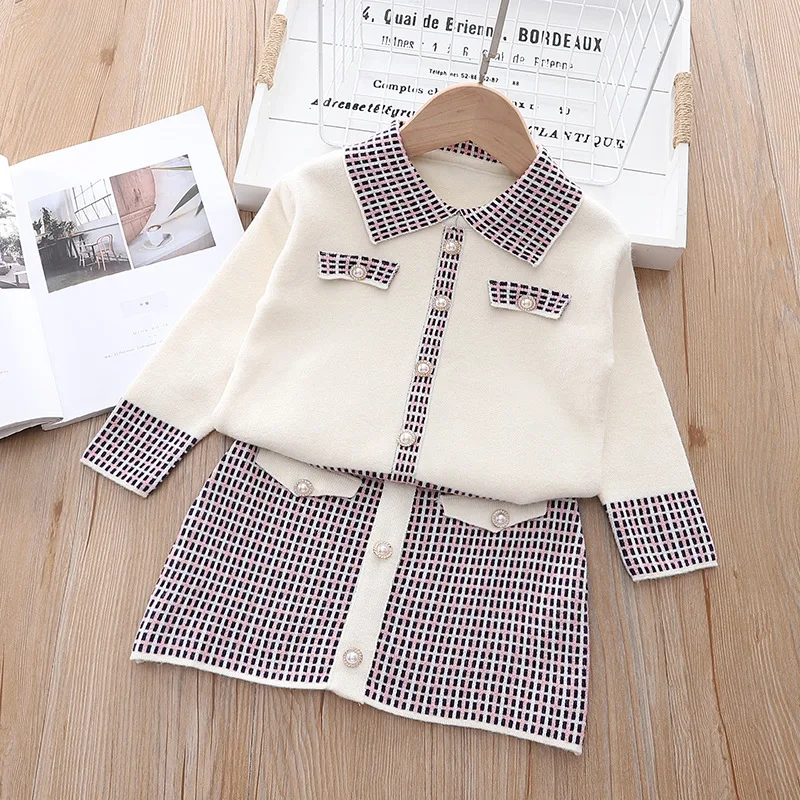 

Зимние вязаные свитера для девочек, Осенний теплый кардиган, юбка, Детские Рождественские наряды, модная праздвечерние чная детская одежда принцессы