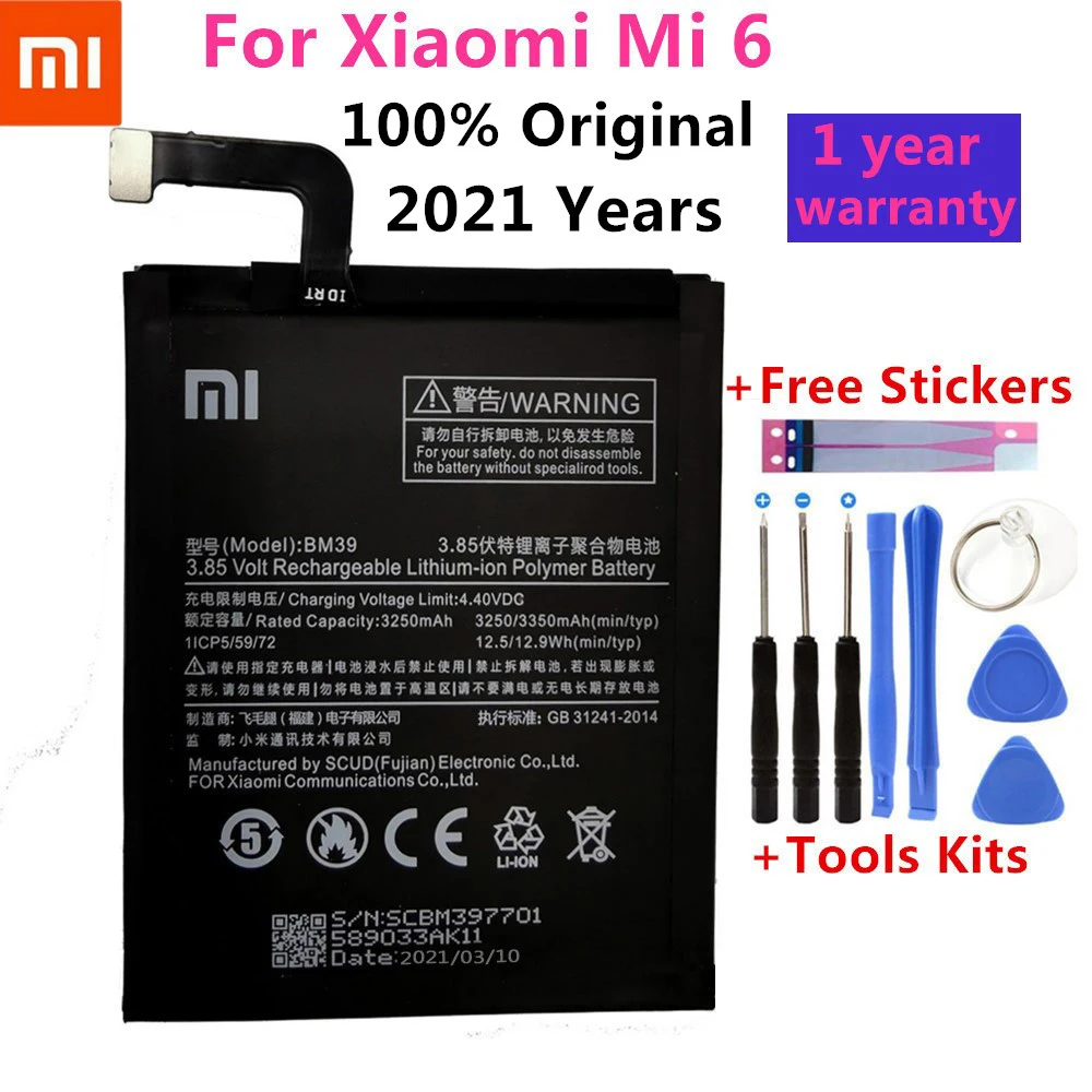 

Xiao Mi Original Phone Battery BM39 For Xiaomi Mi 6 Mi6 3250mAh High Capacity Replacement Battery Free Tools Retail Package